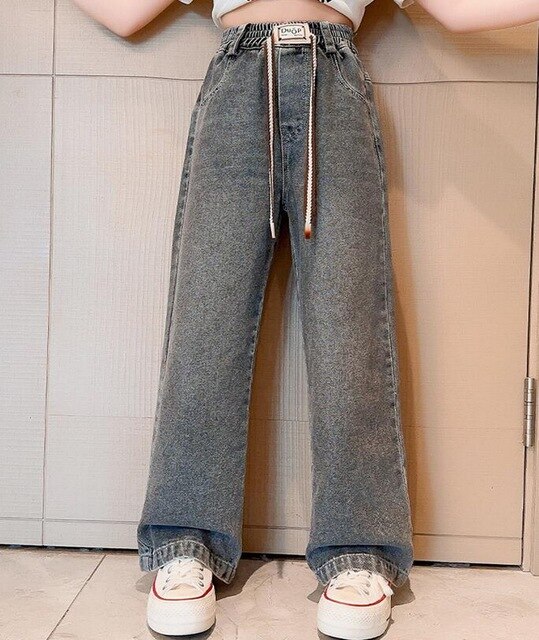 Young Girls Jeans Fashion Loose Wide Leg Trousers for Kids Spring School  Children Clothes 6 8 10 12 13 Years Korean Dance Pants