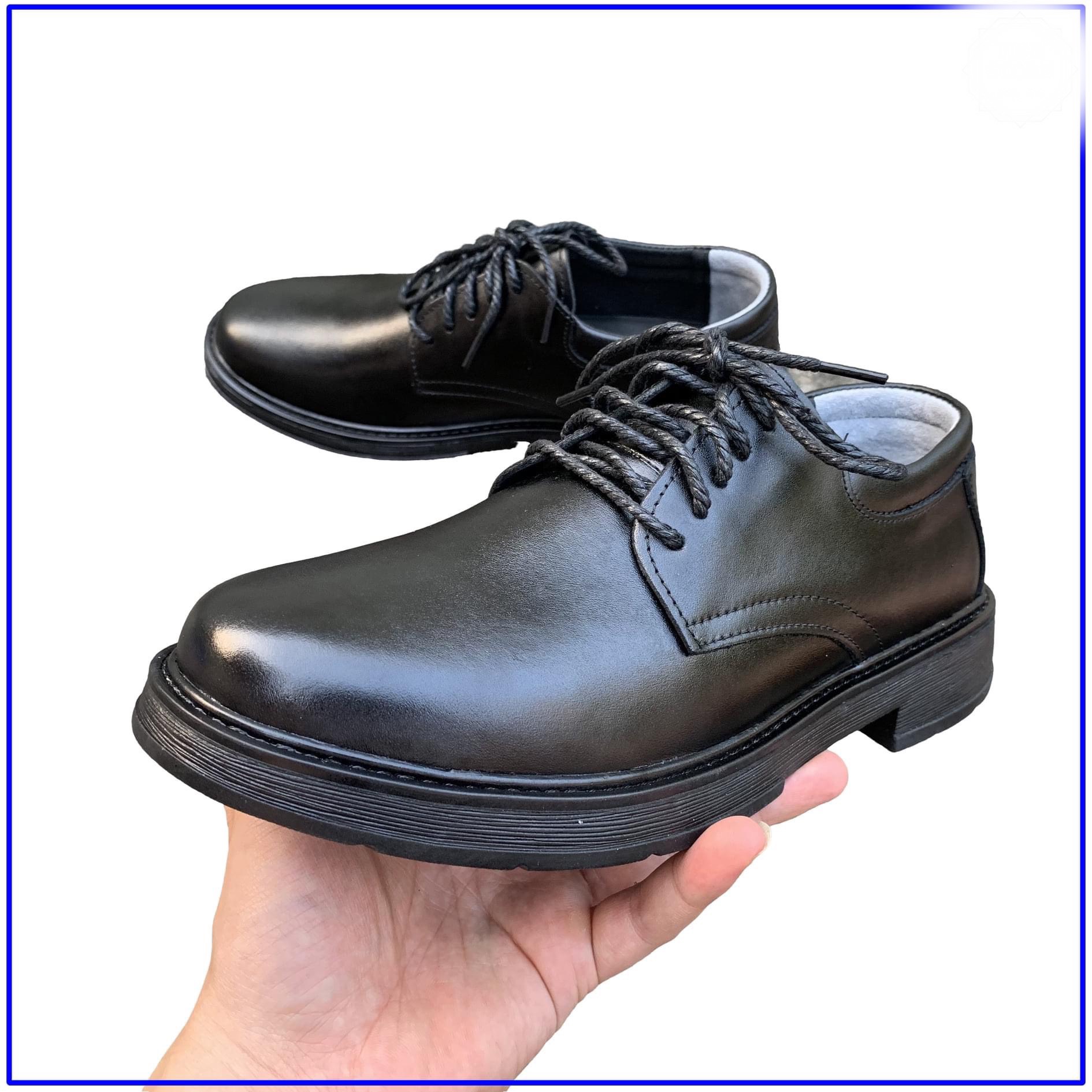 GIày Derby Black Da Trơn Đế Cao Su Tăng Chiều cao 5cm
