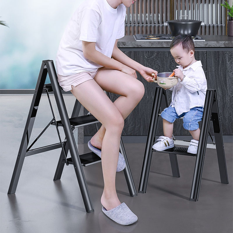 Household multi-functional folding ladder thickened aluminum alloy herringbone ladder trellis three-step staircase portable small stepladder stool
