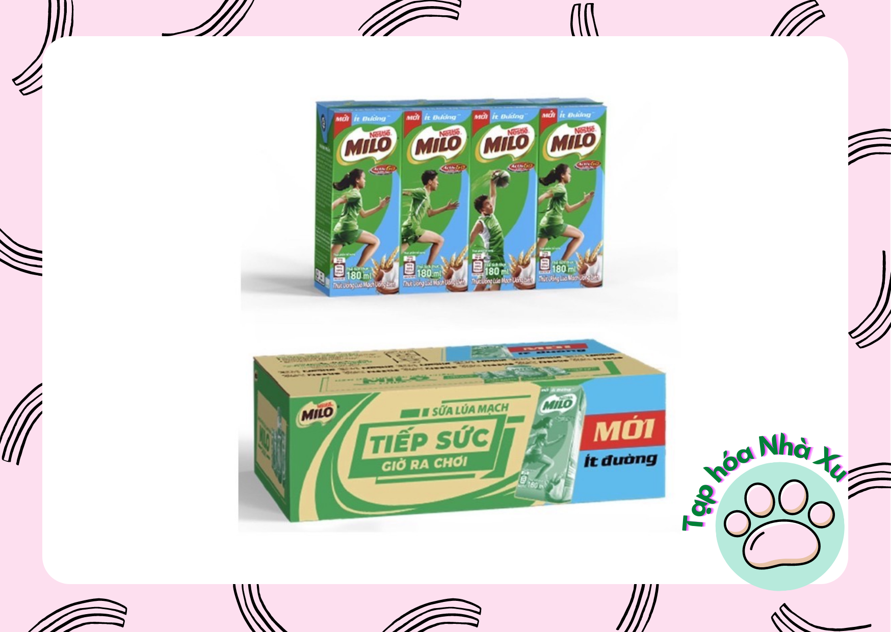 Thùng 48 hộp sữa Milo lúa mạch 180ml có đường, ít đường