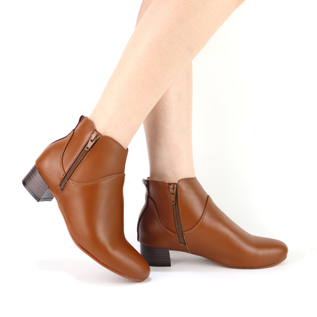 Giày Boot Cổ Thấp Da Thật Bốt Misho Chất Da Mềm Mại Gót Vuông 3p 1087