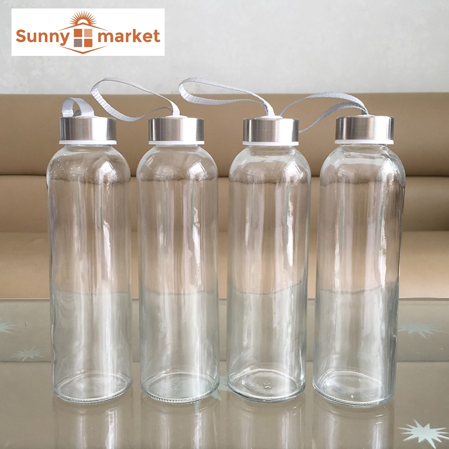 Combo 4 Bình đựng nước thủy tinh dây xách đẹp dung tích 500ml