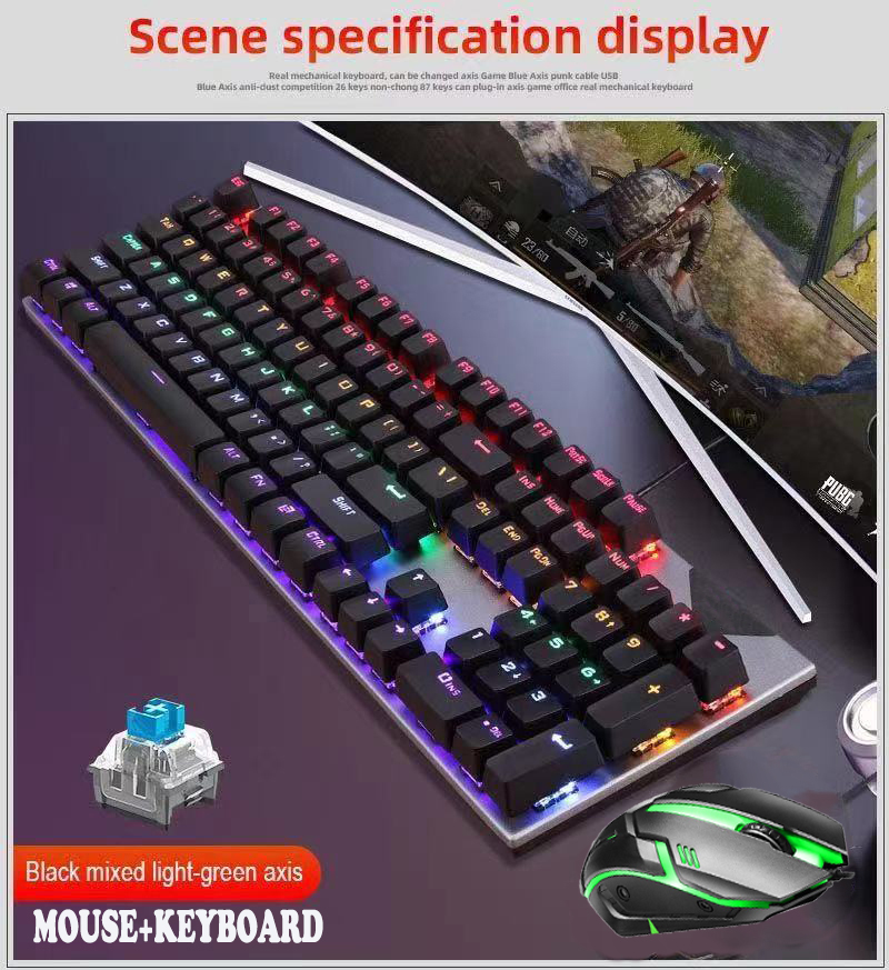FIREWOLF ME Real Mechanical Keyboard And Mouse Gaming Colorful Backlit