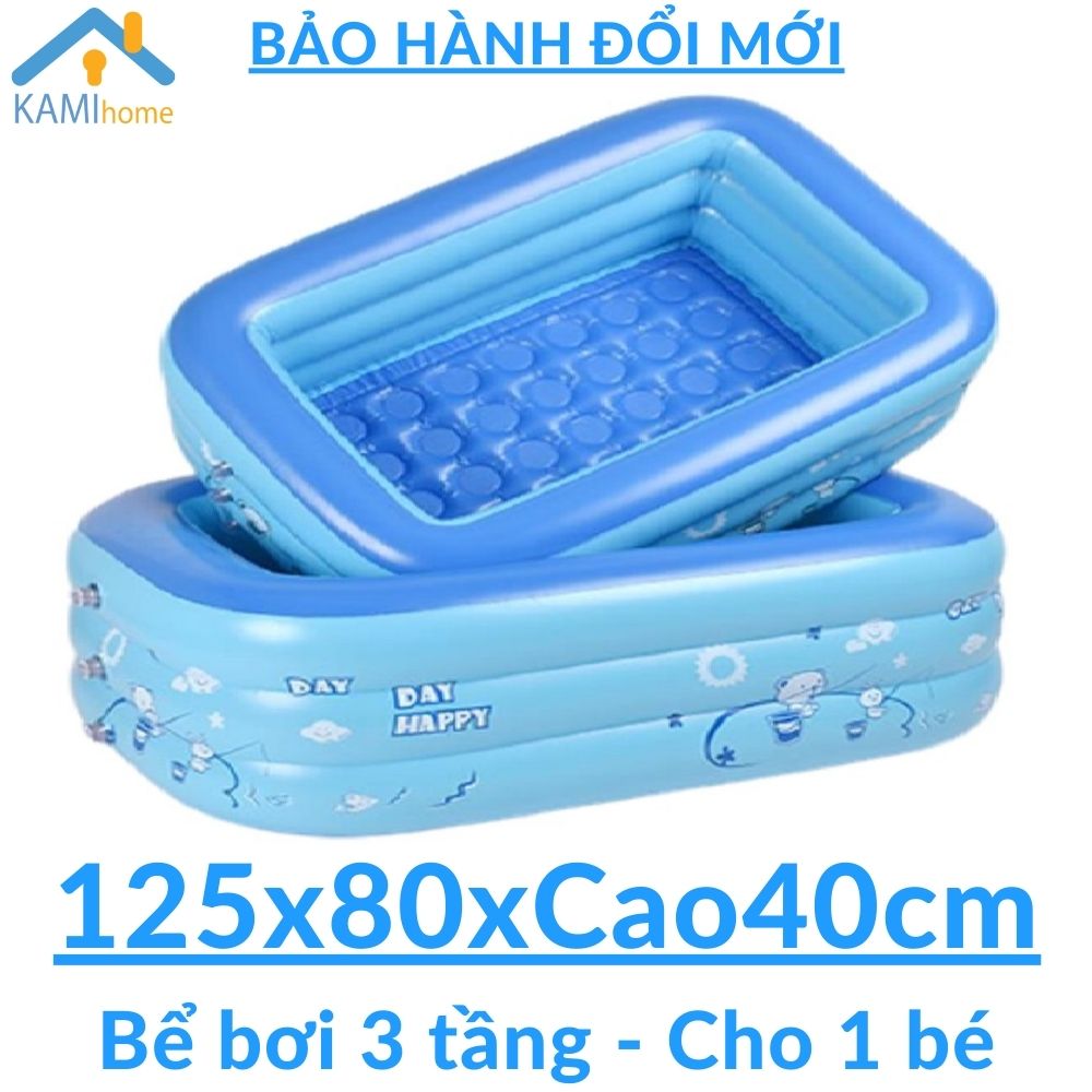 Bể bơi cho bé tắm thành cao 3 tầng (Cỡ 125cm) hồ phao bơi trẻ em kiêm Nhà banh chơi trong nhà