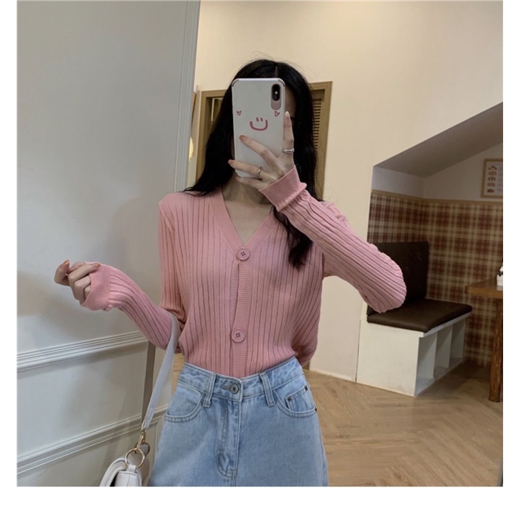 Áo len cardigan cổ tim cài cúc (hàng nhà máy Quảng Châu)