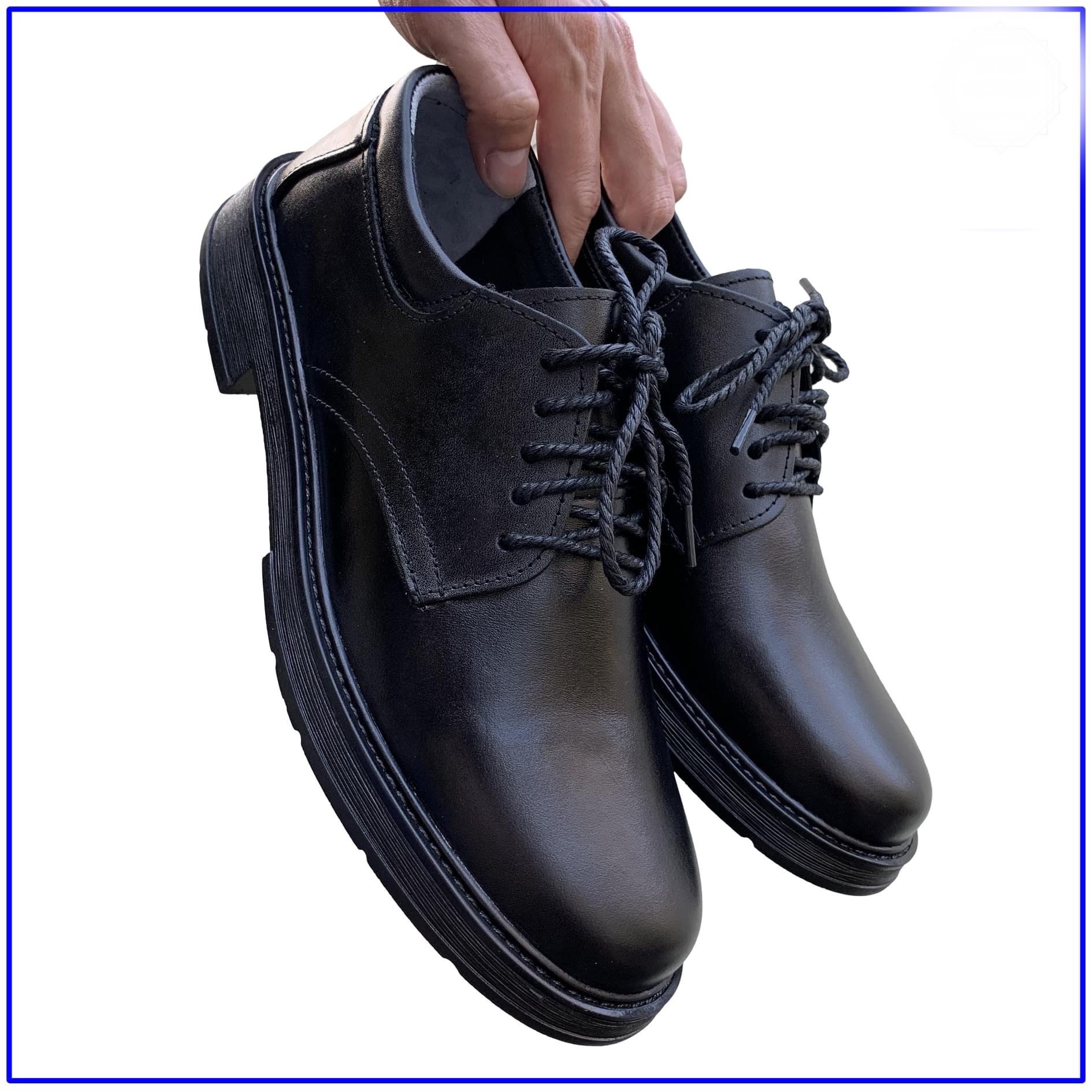 GIày Derby Black Da Trơn Đế Cao Su Tăng Chiều cao 5cm
