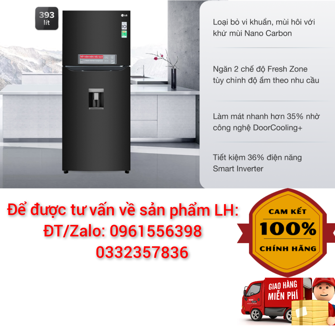 Tủ lạnh LG giá rẻ GN-D422BL Chính hãng Tủ lạnh LG Inverter 393 lít GN-D422BL Bảo hành 24 tháng Toàn Quốc từ LG