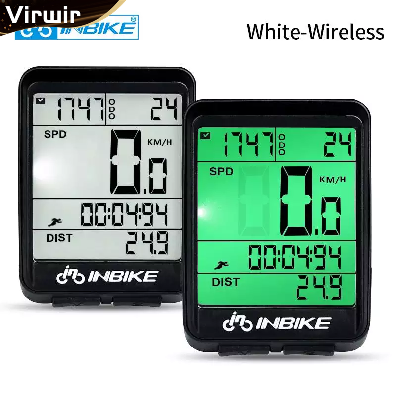 Virwir INBIKE Waterproof Bicycle Computer Wireless And Wired MTB Bike Cycling Odometer Stopwatch Speedometer Watch LED Digital Rate IC321[White Wireless]