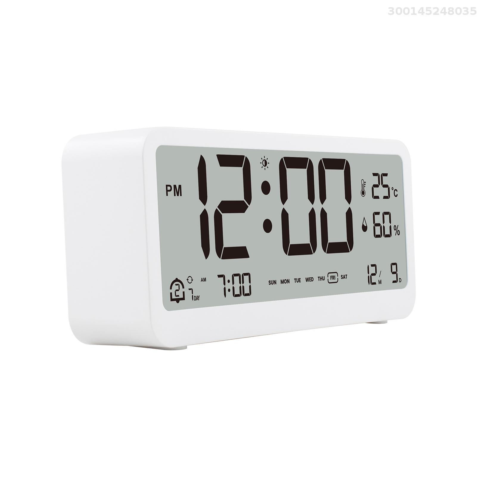 8001-EN Multifunctional Digital Clock LED Brightness Adjustable Temperature Humidity Displaying Alarm Clock with Dual Alarms Modes, Week & Date & Month Display, 12/24H Format, Snooze Function, Auto-Dimming, Light-at-Night Mode