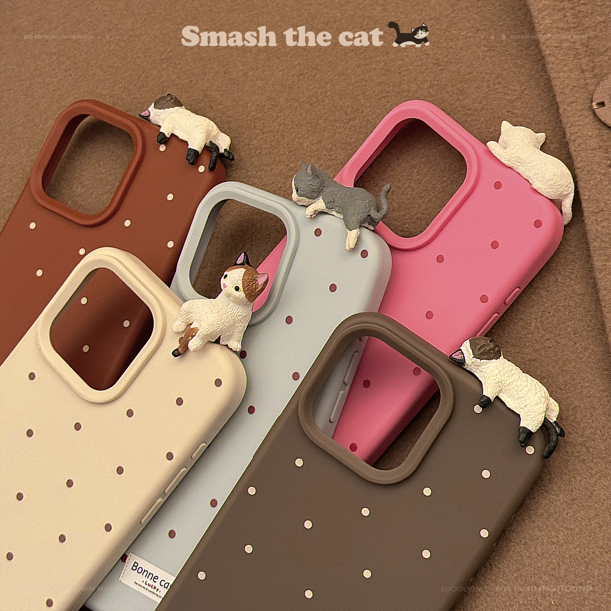 Sroof Case For iPhone 12 13 14 15 16 Pro Max New glutinous rice cute polka dots three-dimensional plopping cat Phone Case Back Cover. 