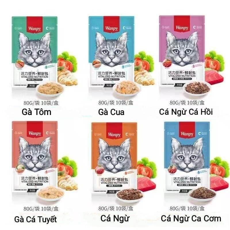 Pate Wanpy gói 80gr cho mèo đủ 7 vị