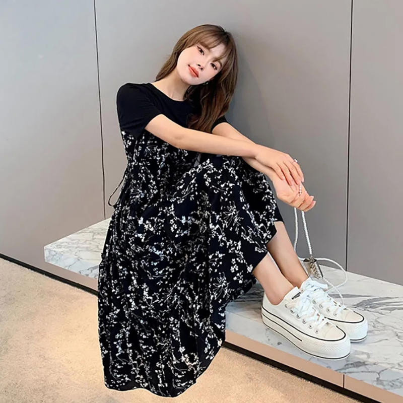 %E3%80%90sought-after%E3%80%91%20Women's%20T-shirt%20two%20Pcs%20Korean%20style%20Summer%20Dress%20Mid-Length%20Floral%20Printed%20Boho%20Casual%20Daily%20Chiffon%20floral%20black%20Dress%20-%20Image%205
