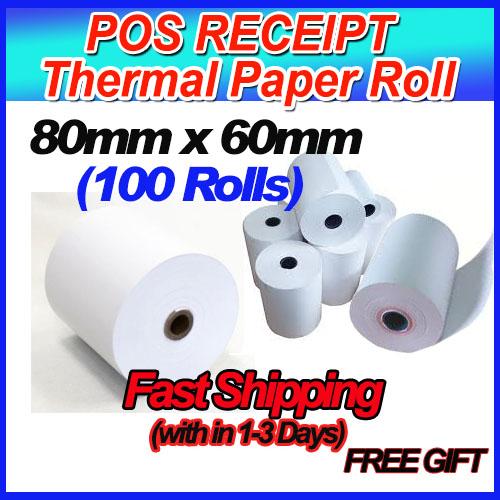 Thermal Paper Roll 80mm x 60mm for POS Printer (100 Rolls) / Thermal Paper 80x60 / Kertas Resit