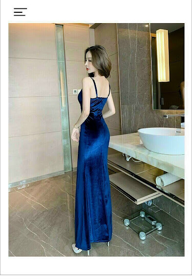 [HCM]ĐẦM MAXI NHUNG 2 DÂY XẺ TÀ
