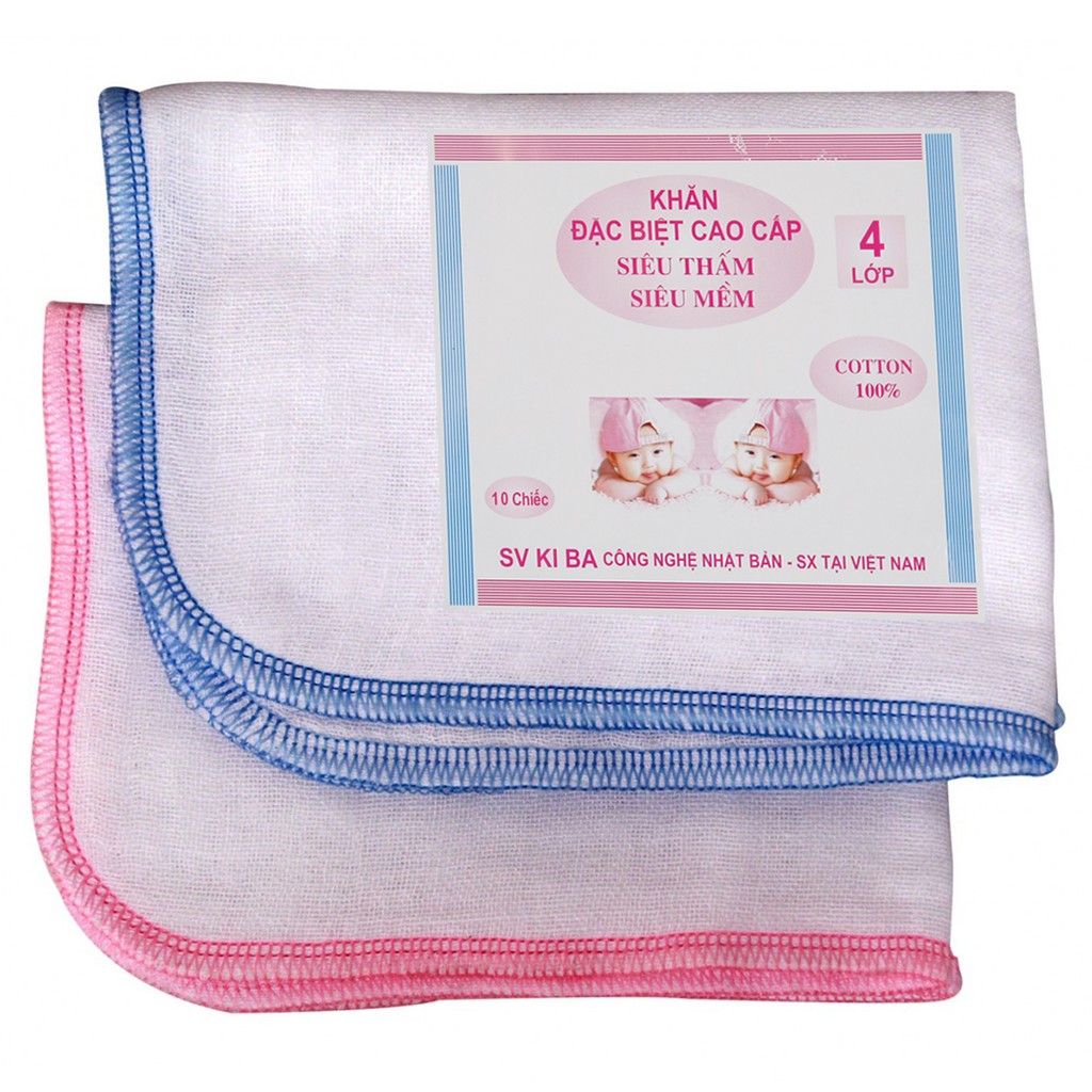 set 10 khăn sữa kiba 4 lớp cho bé yêu