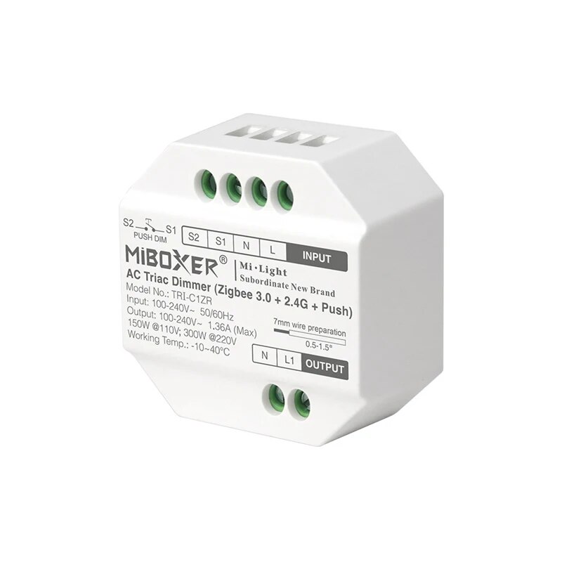 Miboxer Tri-C1zr Zigbee 3.0 Ac Triac Dimmer 2.4g Remote Control Push Switch Halogen Lights Triac Dimmable Led Lamps Controller