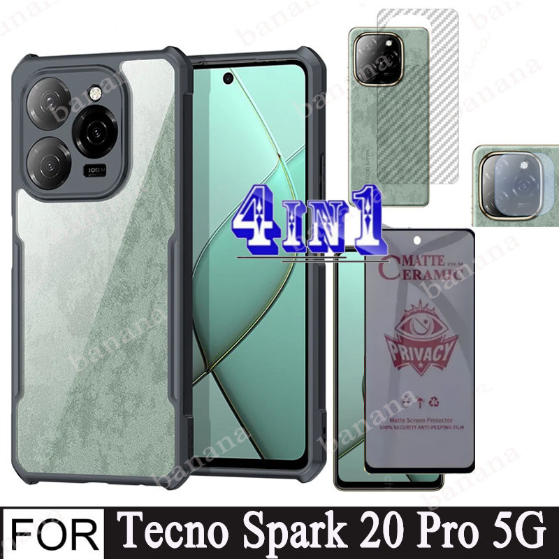 Tecno Spark 20 Pro 5G 4 in 1 Shockproof Phone Case for Tecno Spark 20 10 Pro 20C 10C Camera Lens Glass Screen Protector and Privacy Ceramic membrane and back film. 