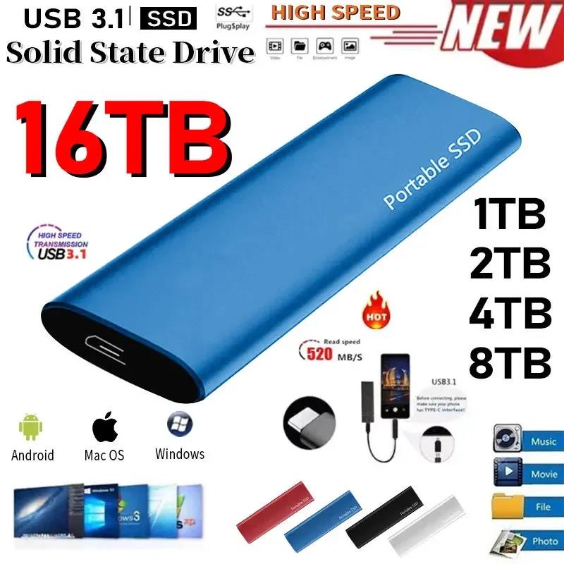 High Speed Portable SSD 1TB External Solid State Drive USB3.1 Type-C Interface Hard Drive Mass Storage Disk for Laptop/Mac/Phone.