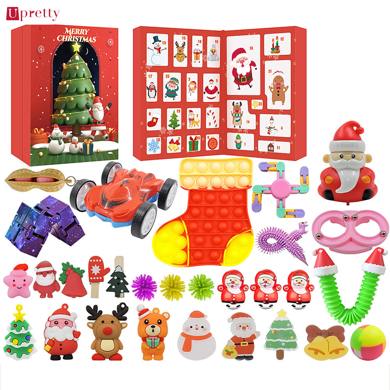 Upretty Christmas Countdown Calendar 24 Days Countdown Cute Ornaments Set for Christmas Tree Fireplace Decoration UT-MY