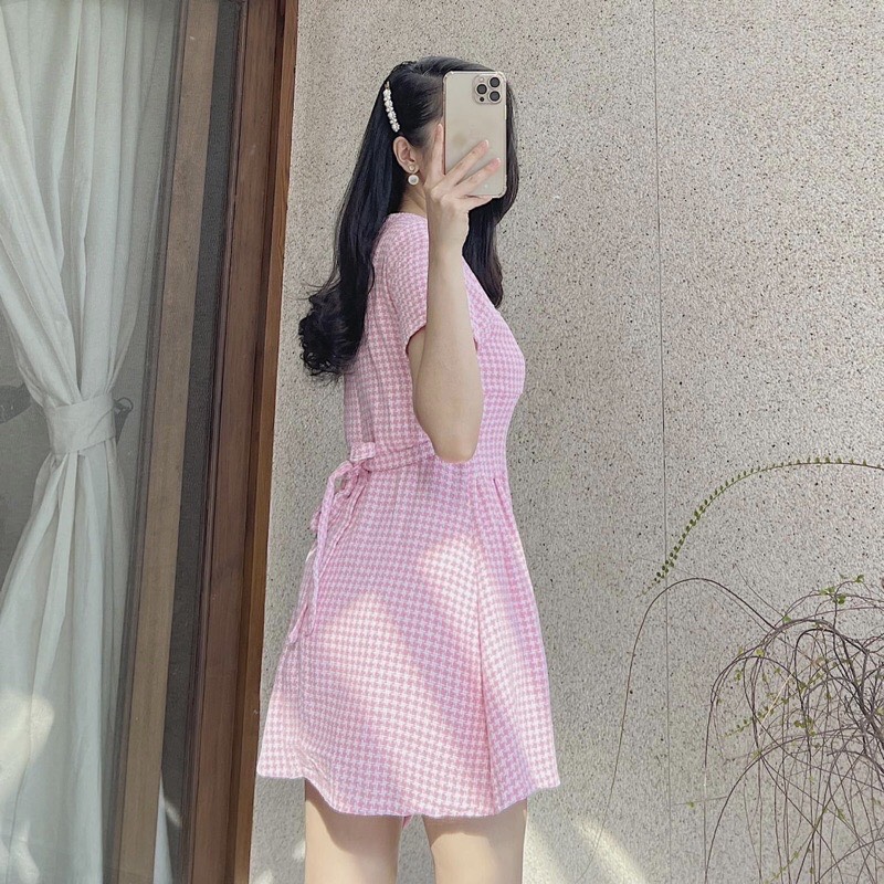 Đầm tweed phối nút