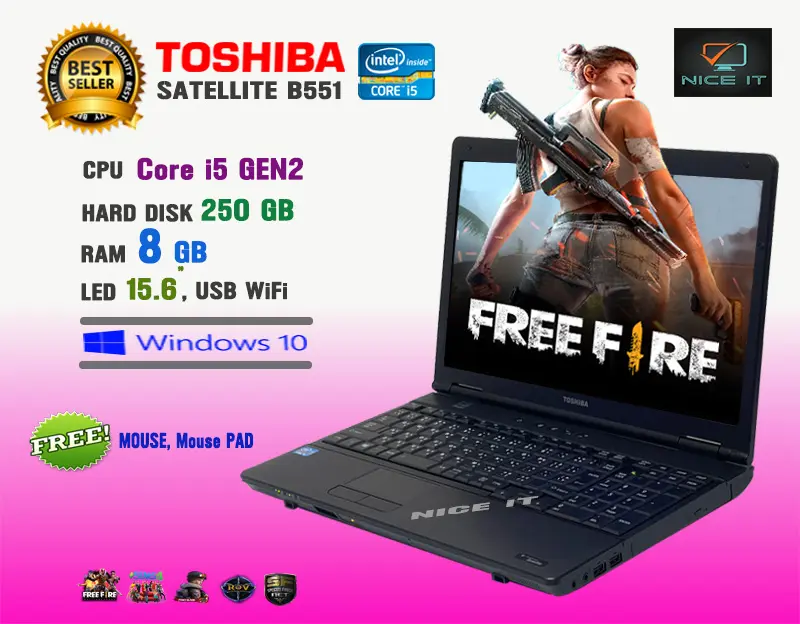ภาพสินค้าโน๊ตบุ๊ค Notebook Toshiba Core i5 Ram 8 GB (GTAV, Fifa4, ROV, PUBG Lite, Freefire, Sim4 ทดสอบแล้วเล่นได้ครับ) จากร้าน NiceIT. บน Lazada ภาพที่ 1