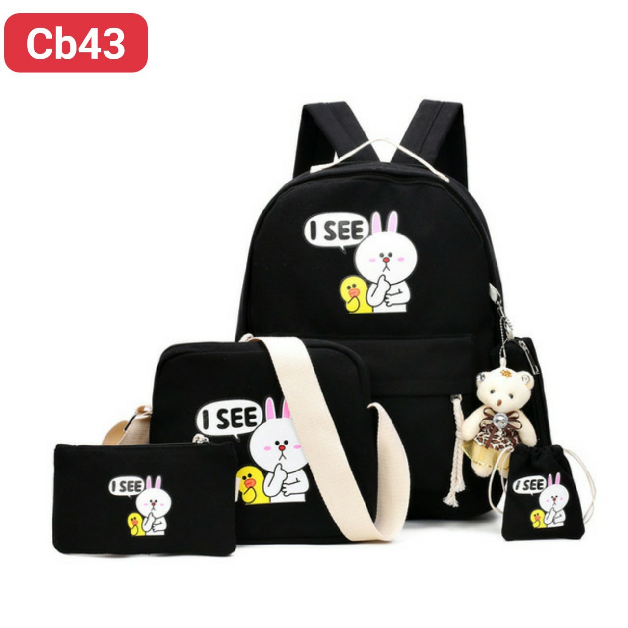 combo balo 4 món chú thỏ ISEE cute cb43