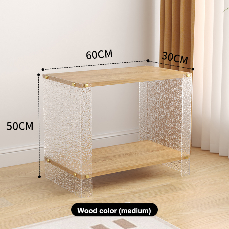 Acrylic parallel coffee table, modern minimalist living room, square side table, small household practical shelves