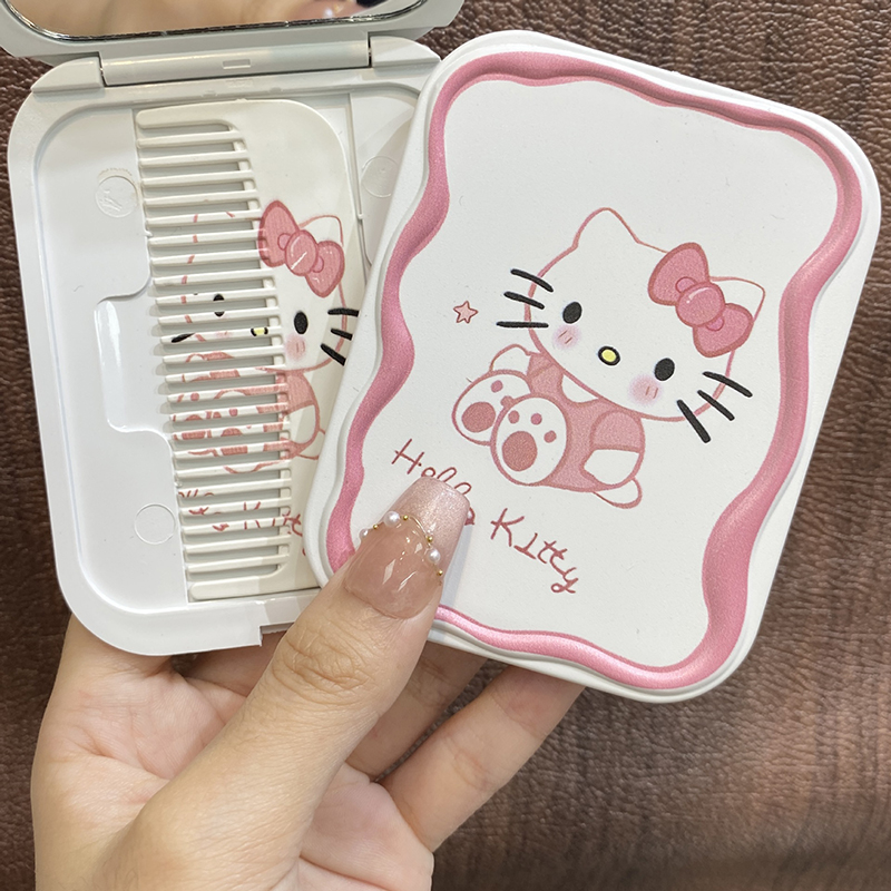 Cartoon%20Sanrio%20Hello%20Kitty%20Folding%20Clamshell%20Mirror%20Makeup%20Mirror%20With%20Comb%20Portable%20Creative%20For%20Women%20Girls%20Handheld%20Mirror%20-%20Image%208
