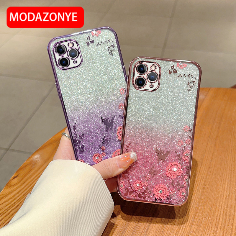For iPhone 11 Pro Max Phone Case Glitter Bling Flower butterfly Soft Protective Back Cover For iPhone 11 Pro Max Case Girls