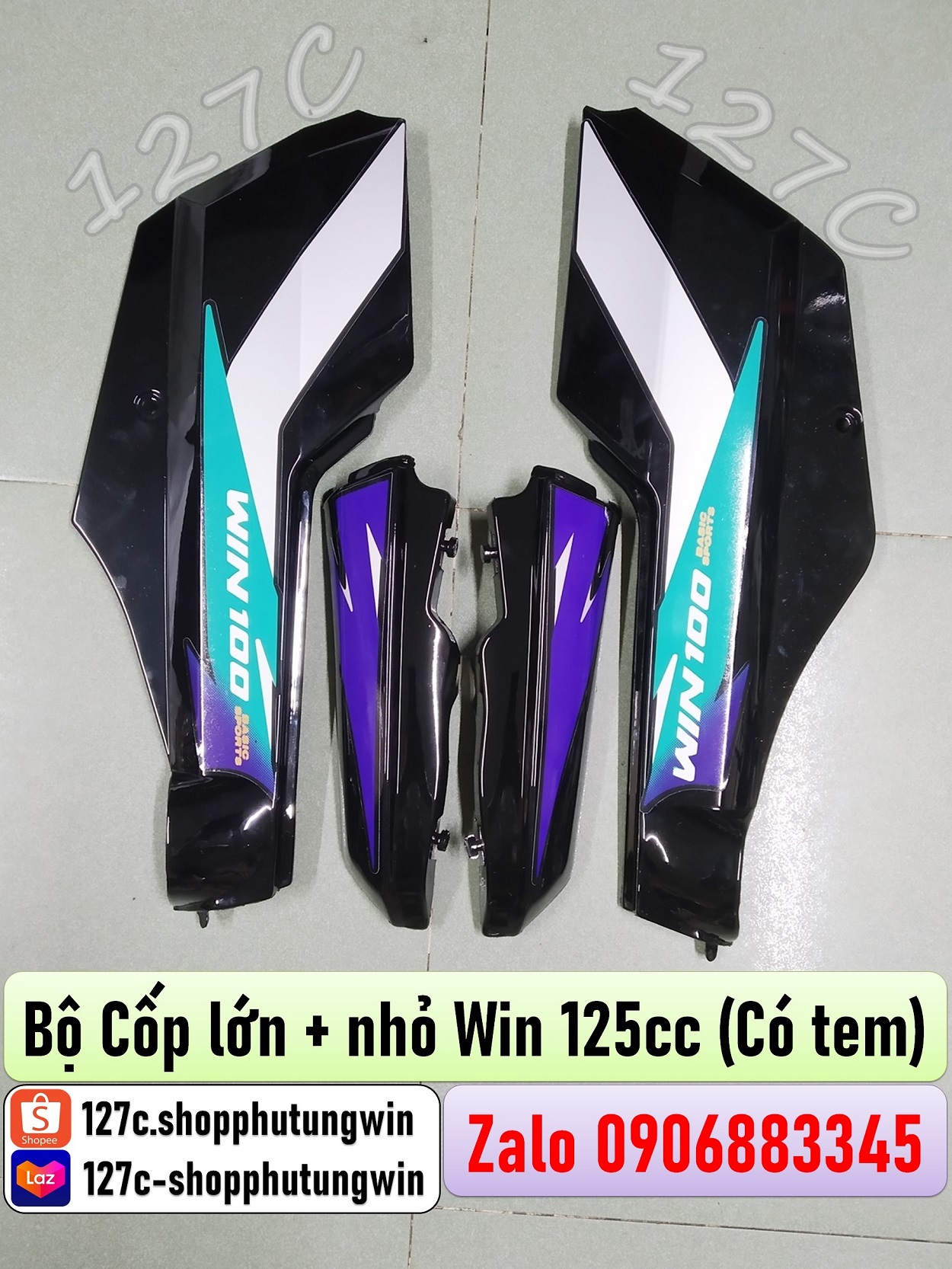 [HCM] Bộ Cốp lớn + nhỏ Win 125cc (Đen/ Có tem hoặc không tem)