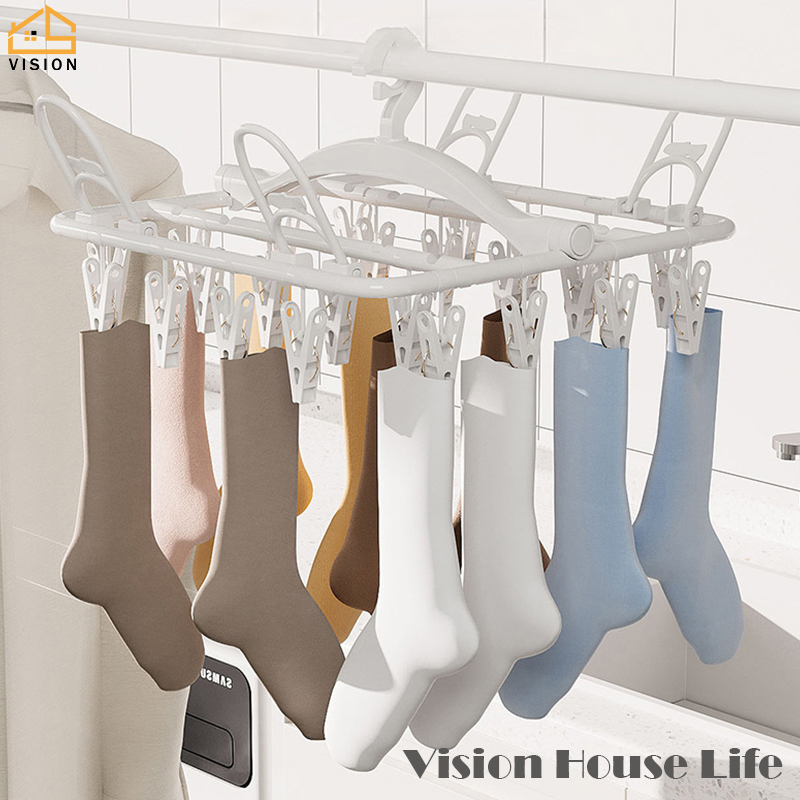 Tầm Nhìn móc treo có thể gập lại Với Khô Clip Đồ Lót Móc Áo Nhựa Giặt Clip Đa Chức Năng Móc Áo Với Giày Giá phơi Nhỏ Giọt móc phơi khô Cho Vớ/Áo Lót/Đồ Lót