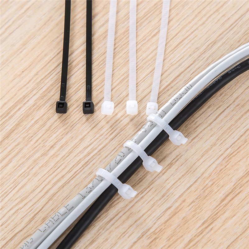Maoyuanxing Chandrae 100pcs Fasten White Black Cable Wire Zip Ties Self Locking Nylon Cable Tie