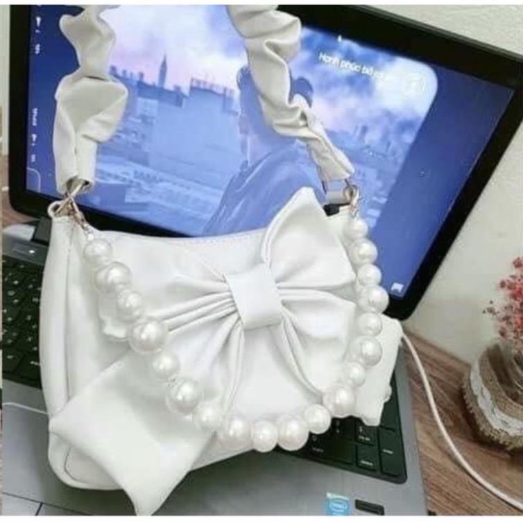 Túi Đeo Vai Kẹp Nách Quai Rúm Hình Nơ M48 Kèm Chuỗi Hạt Siêu Xinh Túi Xách Nữ Phong Cách Thời Trang Hàn Quốc