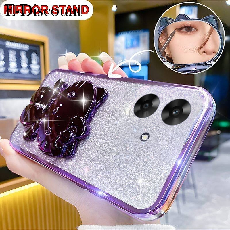New Phone case Realme Note 60X Back cover Camera Protection Semi Transparent Soft Silicone Rabbit bracket Shockproof Exquisite Glitter Powder For Realme Note 60X case.