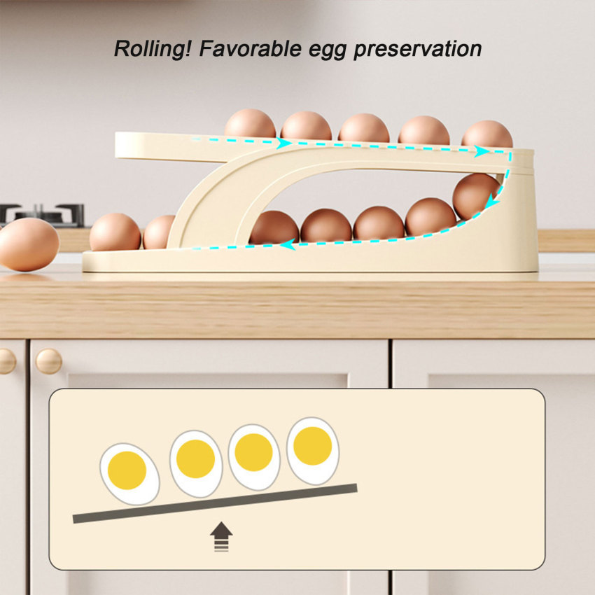 Automatic Rolling Egg Holder Rack Fridge Egg Storage Box Egg Container Kitchen Refrigerator Egg Dispenser Fridge Organizer