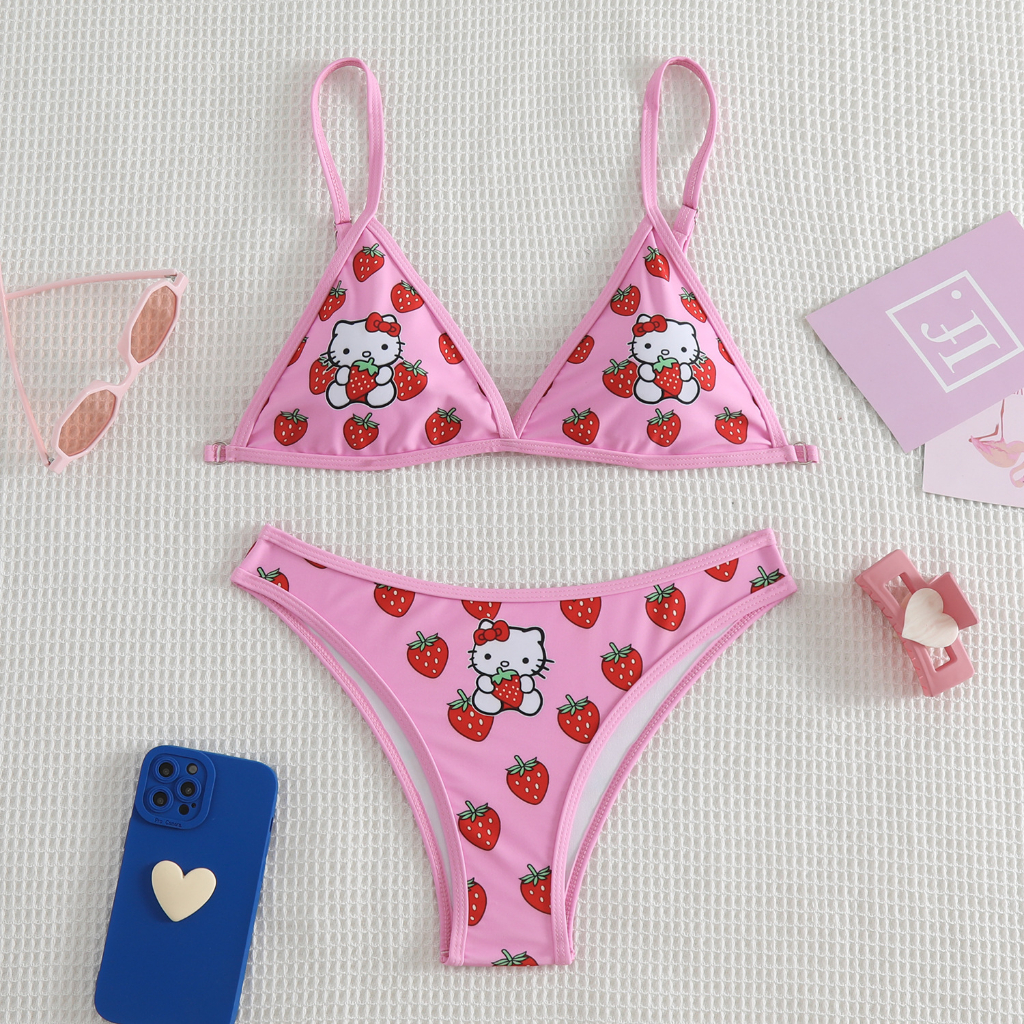 *bộ đồ bơi bikini màu hồng hello kitty 2023 dễ thương cho bé gái