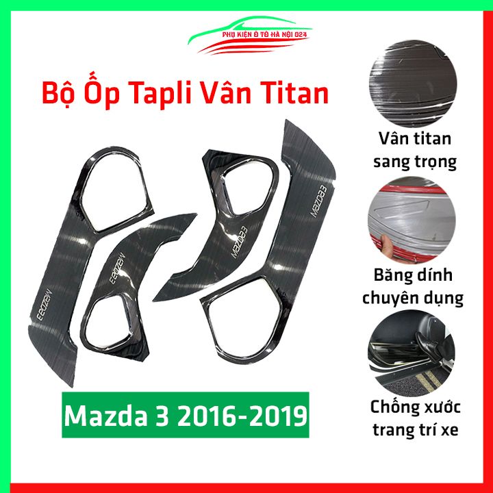Bộ ốp tapli cánh cửa ô tô Mazda 3 2016-2019 vân titan chuẩn form, trang trí chống trầy xước cửa xe hơi