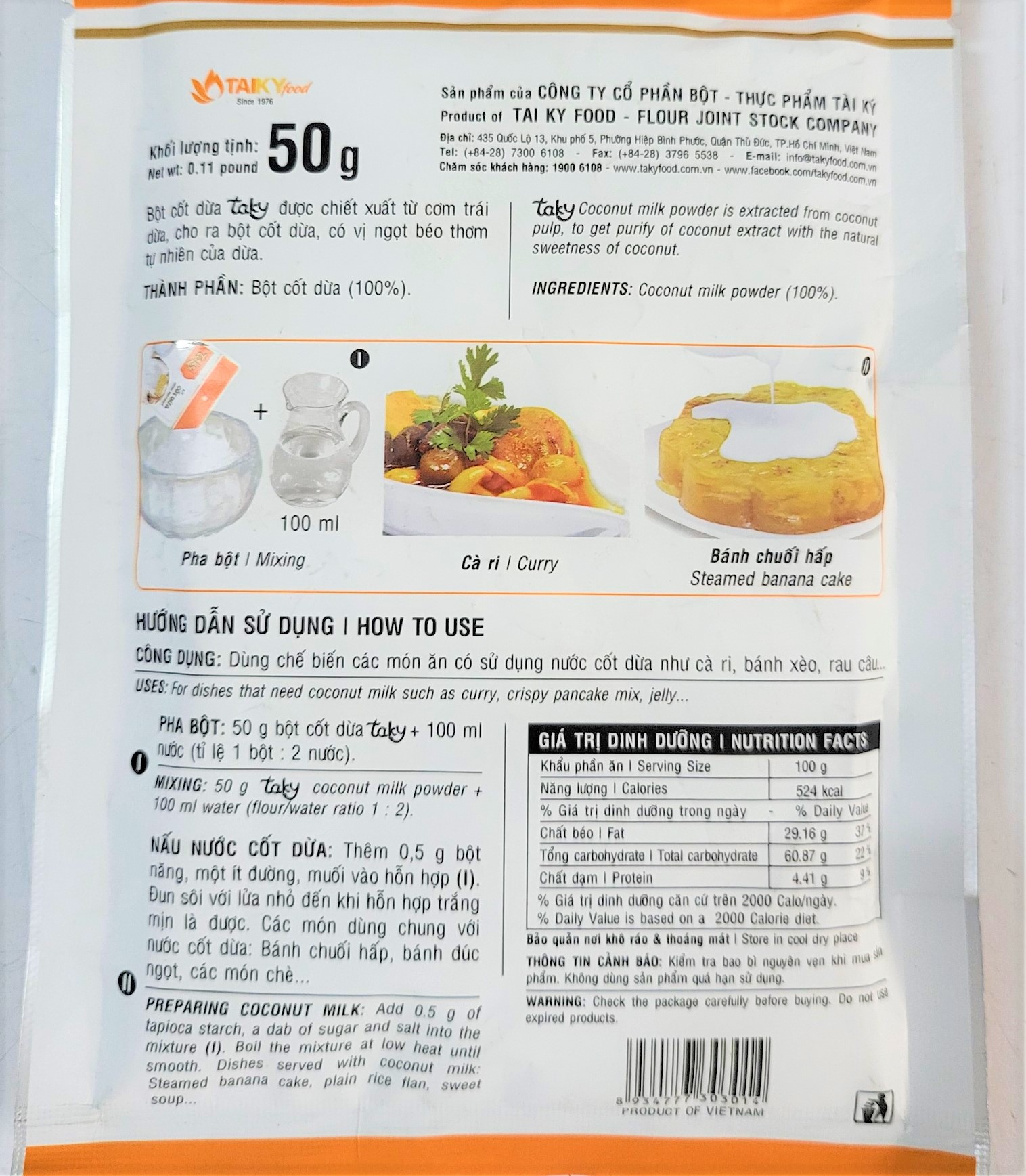 [Gói nhỏ 50g] BỘT CỐT DỪA [VN] TÀI KÝ Coconut Milk Powder