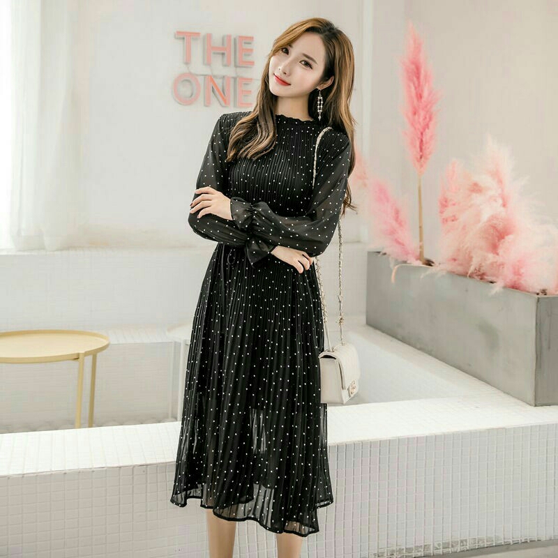 Váy bầu voan dập ly dáng dài rộng