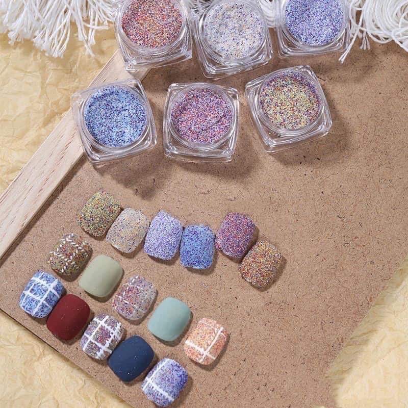 Set 6 ô nhũ dạ, nhũ rắc kẻ dạ móng