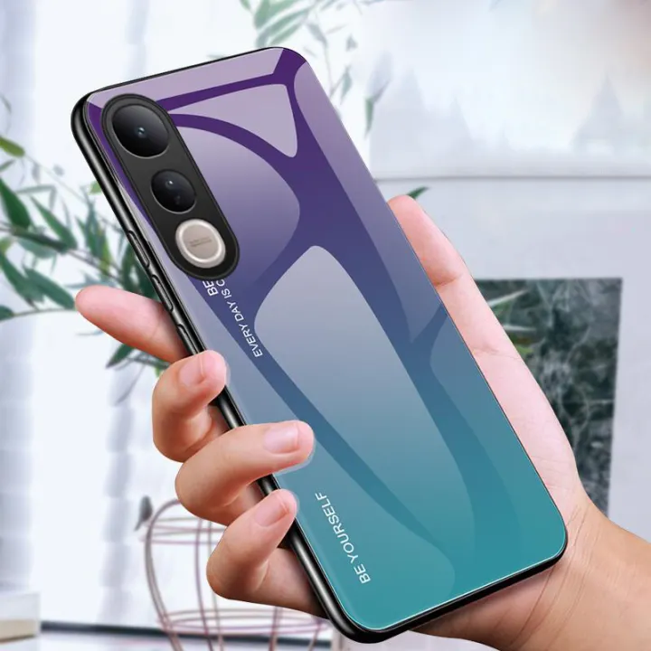 For VIVO V50 Lite Phone Case Gradient 9H Tempered Glass Protector Colorful Soft Edge for Vivo V50 Lite Cover Casing HP