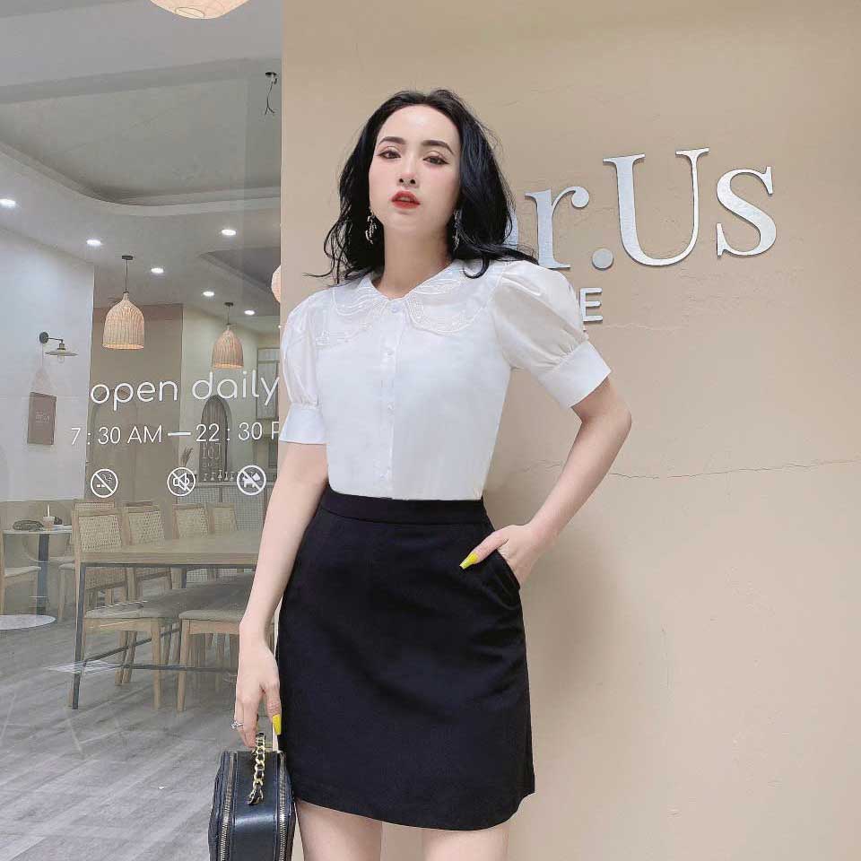 Áo sơ mi cổ lá sen mềm mát phong cách trẻ trung