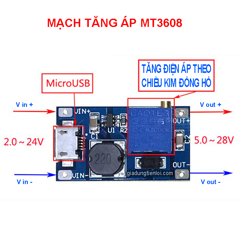 Bo mạch tăng áp 2A DC-DC MT3608