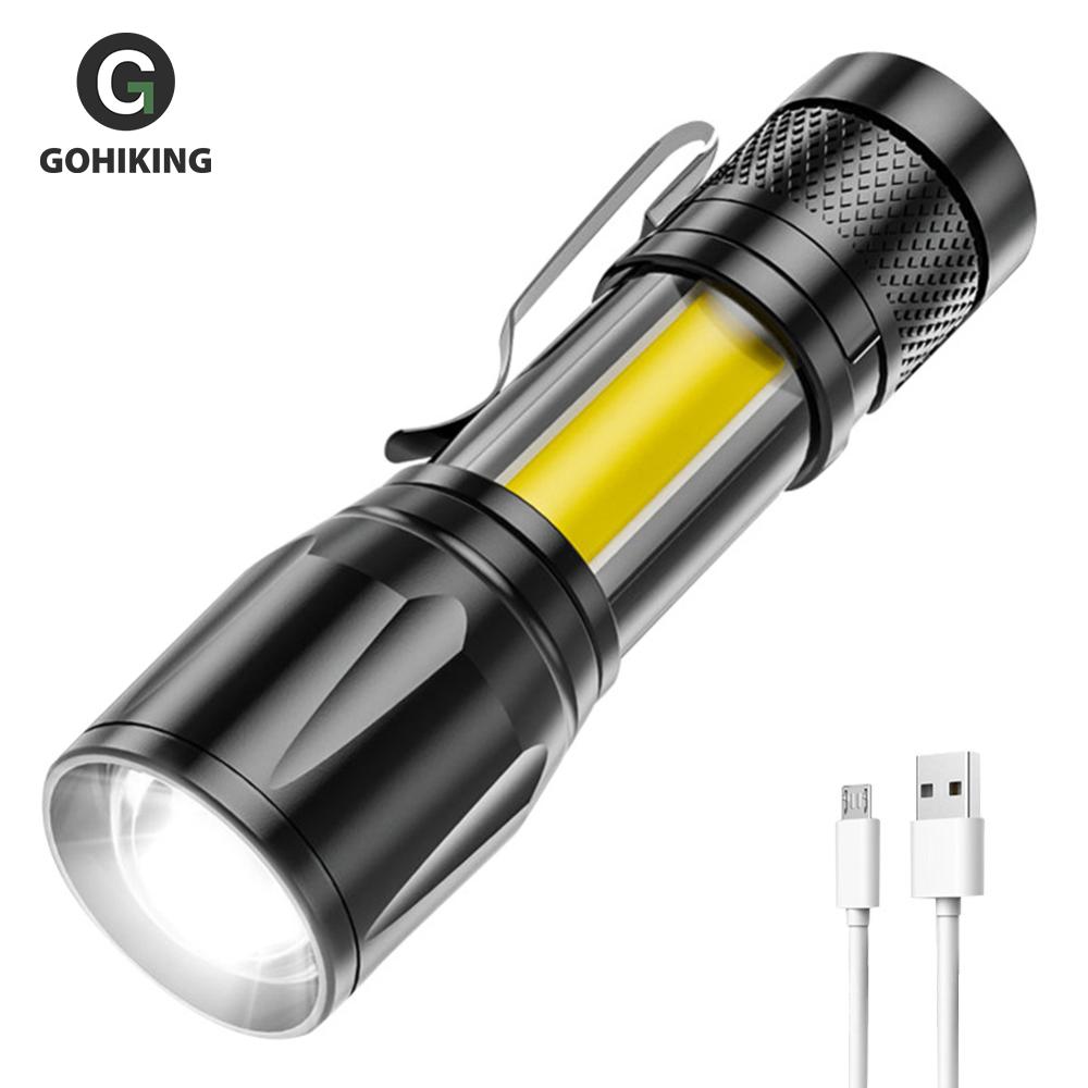 Portable Powerful Flashlight 3 Modes LED Flashlight Telescopic Zoom Camping Lantern USB Rechargeable for Outdoor Working