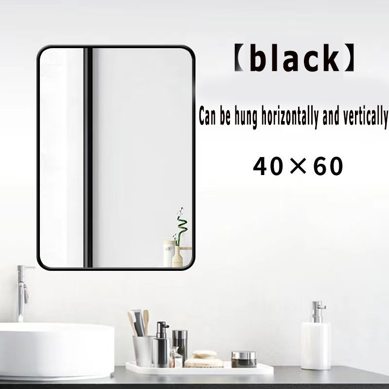 Black Bathroom Mirror Square Decorative Mirror Vanity Mirror and Shelf ...