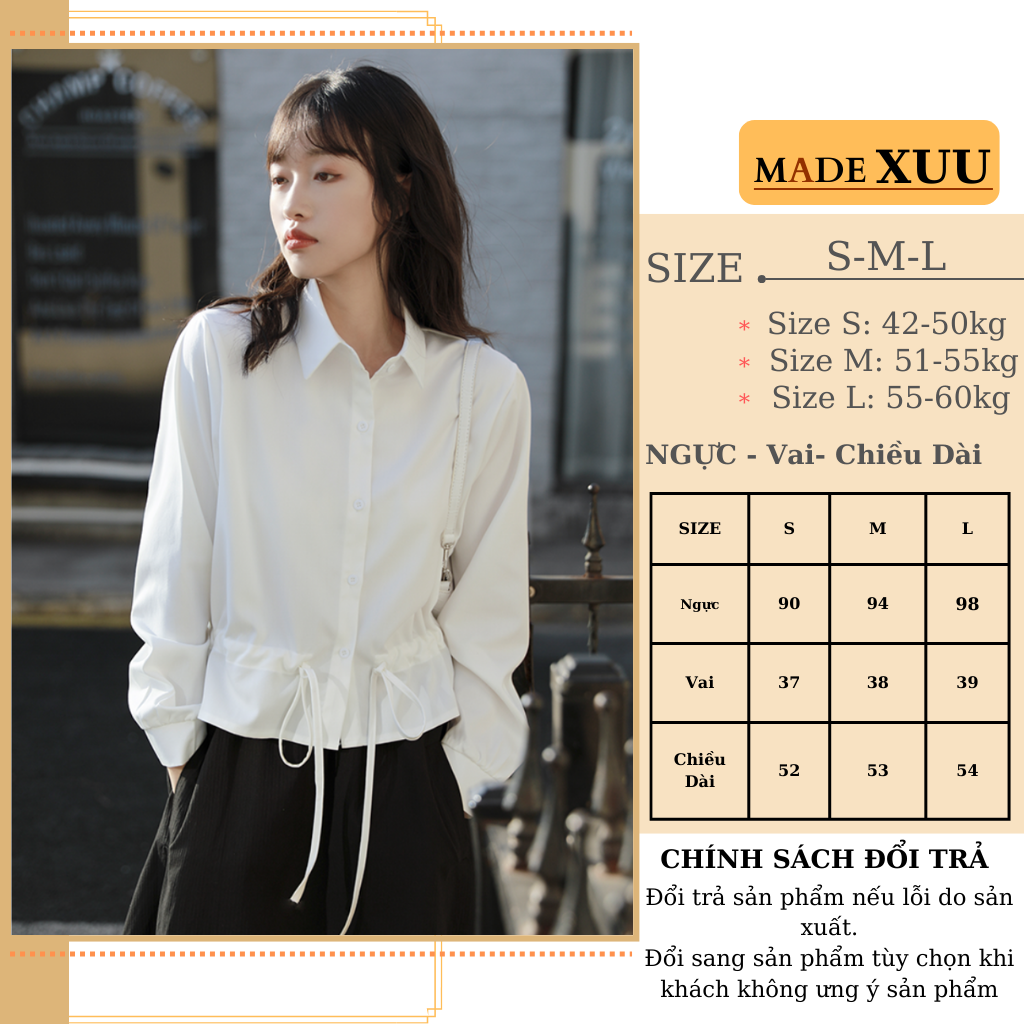 Áo Sơ Mi Nữ Xuu Design, Áo Kiểu Thắt Dây Rút Eo - SM17
