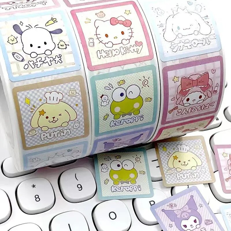 500Pcs/roll Sanrio Sticker Kawaii Kuromi Hello Kitty P Cinnamoroll ...