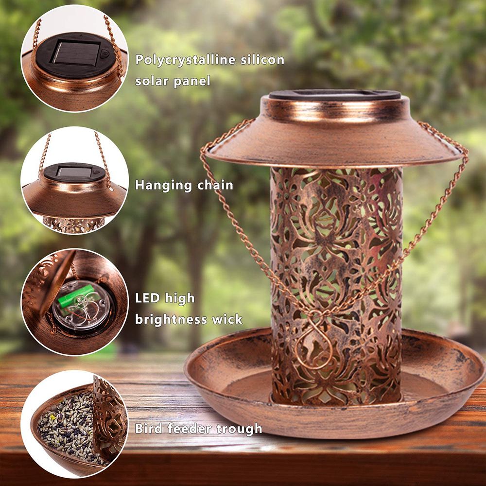 【COD&Ready Stock】 Solar Powered Bird Feeder With LED Light Vintage ...