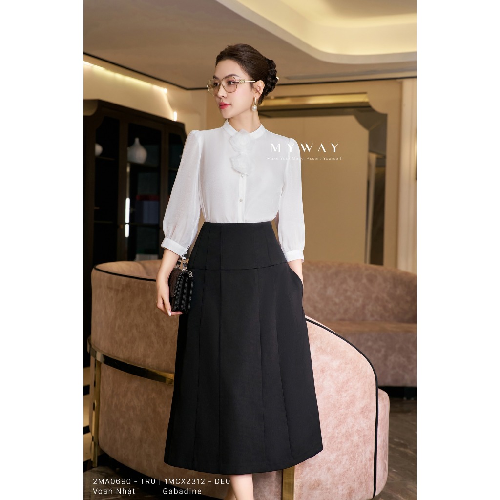 Chân váy xòe công sở nữ my way xếp ly sang trọng 1mcx2312