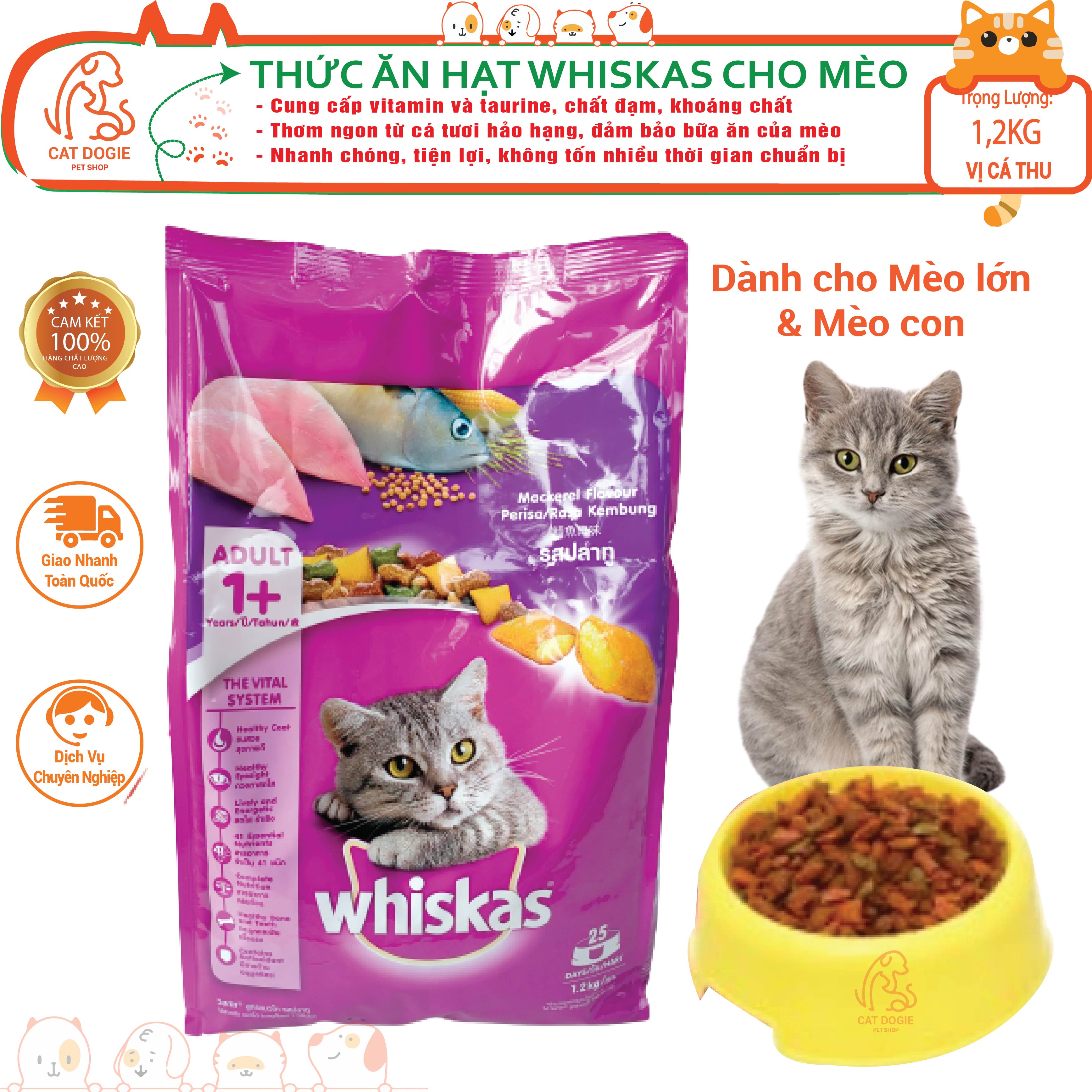 Thức Ăn Hạt Cho Mèo Lớn 1+ Whiskas Vị Cá Thu 1.2kg thumbnail